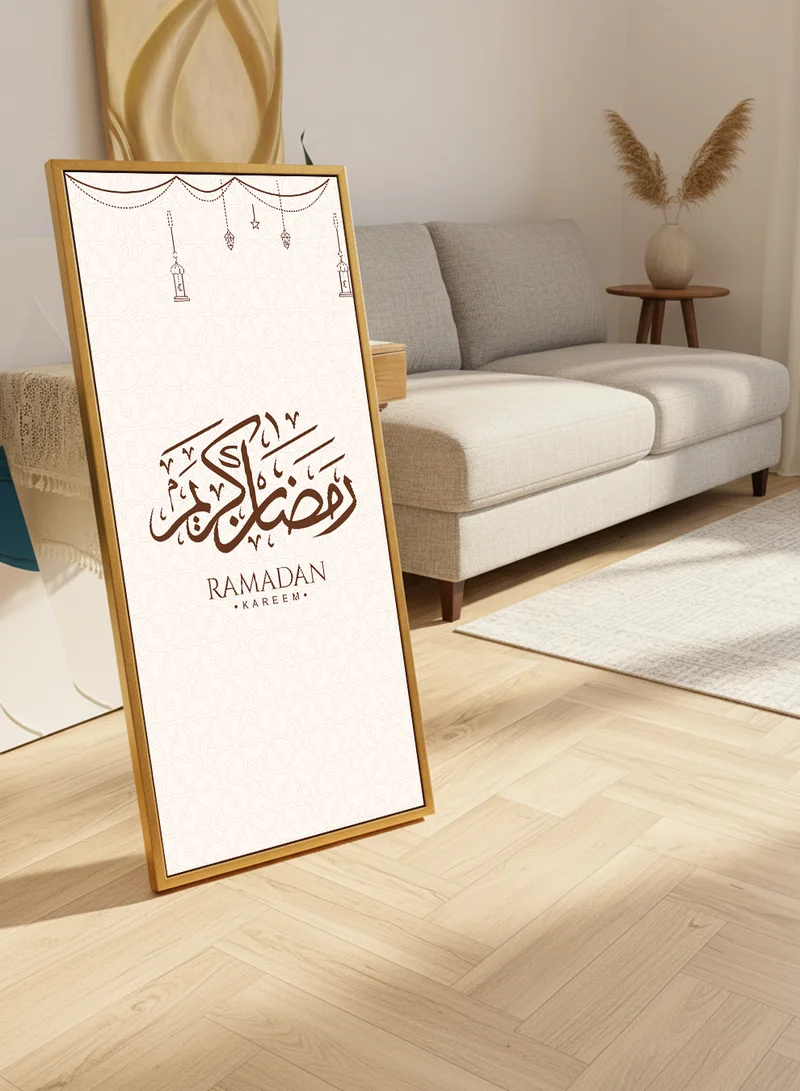 LOWHA Canvas Wall Art on Wooden Frame with Gold Floating Frame and Back Stand Featuring Ramadan Kareem Design